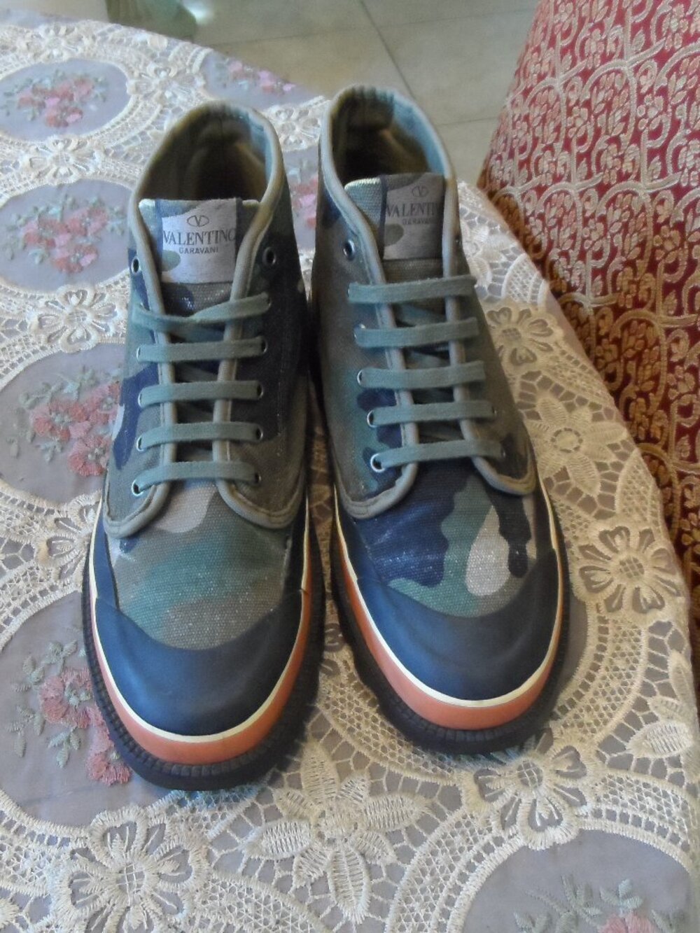 New Valentino Garavani Army Camouflage Canvas High-Top Lace Up Boots IT 40B
